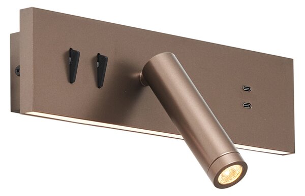 Lampada da parete moderna bronzo scuro regolabile con USB-C incl. LED - Modric