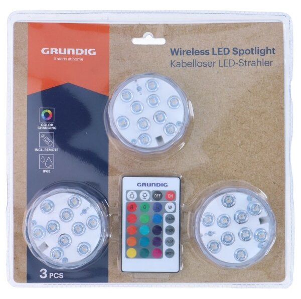 Grundig - Set 3x lampade LED RGBW dimmerabili LED/3W/3xAAA IP65 + telecomando