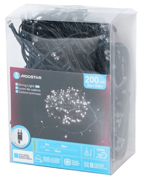 Aigostar - Catena luminosa LED per esterni 200xLED/3,6W/230V 20m IP44 bianco freddo