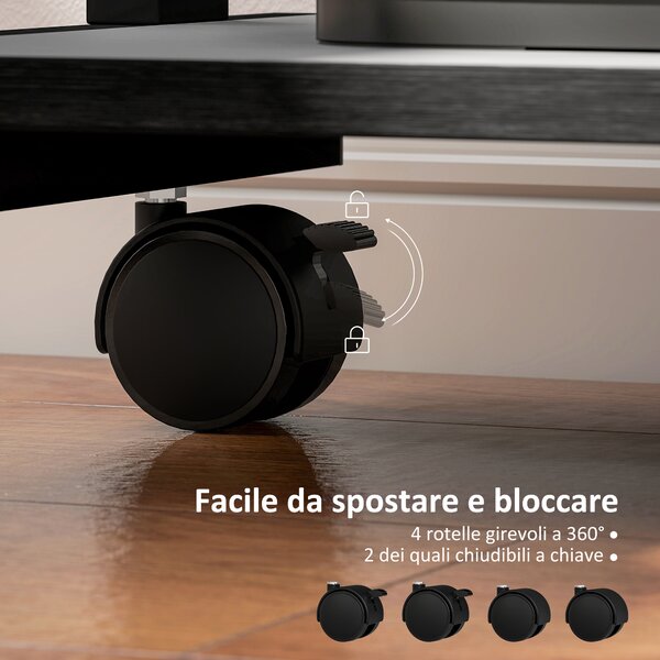 HOMCOM Scrivania PC con Cassetto Scorrevole, 2 Ripiani e 4 Rotelle, in Legno e Metallo, 56x51x79 cm, Nero | Aosom Italy