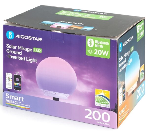 Aigostar-LED RGB MESH, lampada per esterni dimmerabile, 20W/3,7V 4000mAh 2700-6500K IP65 diam. 20 cm
