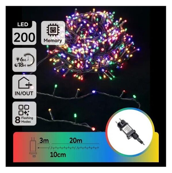 Aigostar - Catena luminosa natalizia LED RGBY da esterno 200xLED/3,6W/230V 20m IP44