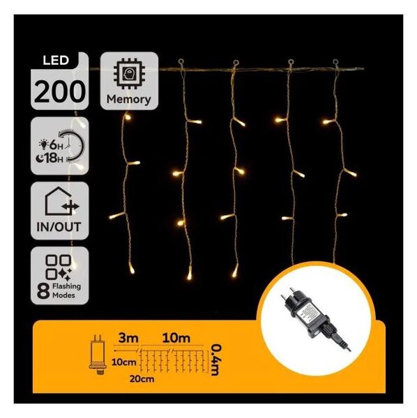 Aigostar - Catena luminosa natalizia LED per esterni 200xLED/3,6W/230V/8 funzioni 10x0,4m IP44 bianco caldo