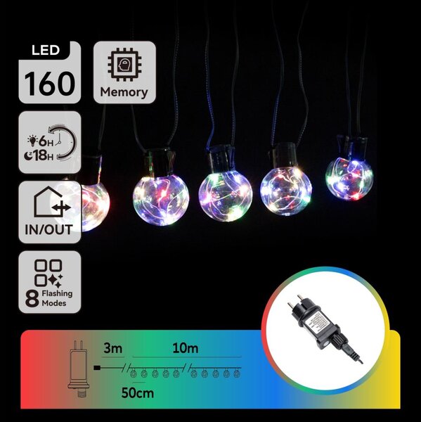 Aigostar - Catena luminosa decorativa per esterni LED RGBY 160 LED/3,6 W/230 V 10 m IP44