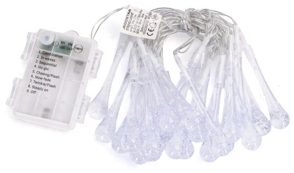 Aigostar - LED RGBY Catena luminosa per esterni 25 LED/8 funzioni 3xAA 2,5 m IP44 gocce