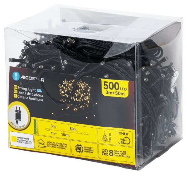 Aigostar - Catena luminosa LED da esterno 500xLED/6W/230V 50m IP44 bianco caldo
