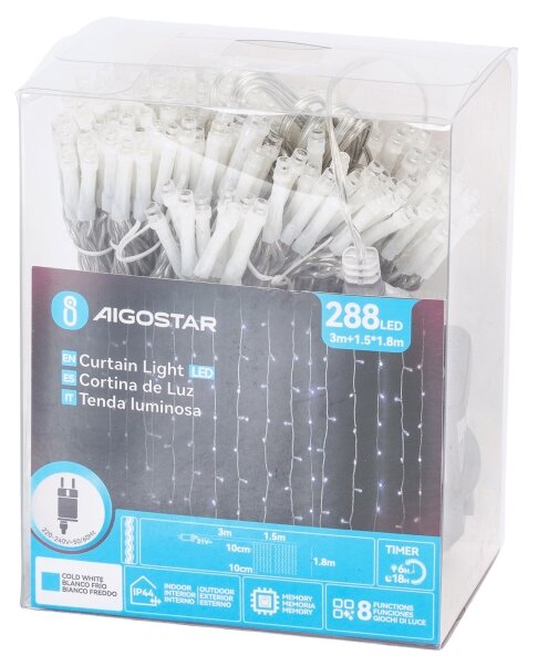 Aigostar - Catena luminosa LED natalizia per esterni 288xLED/3,6W/230V 1,5x1,8m IP44 bianco freddo