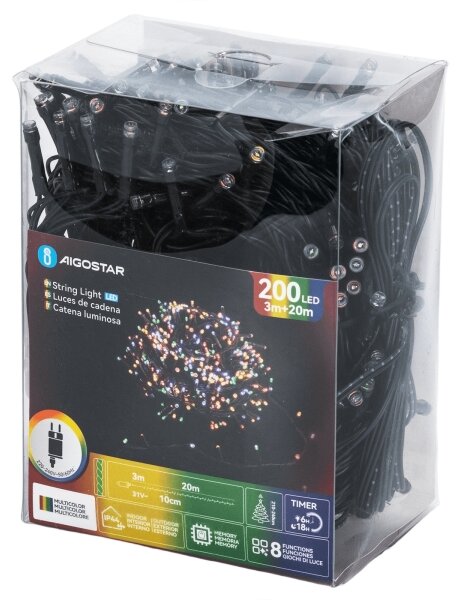 Aigostar - Catena luminosa natalizia LED RGBY da esterno 200xLED/3,6W/230V 20m IP44