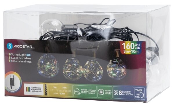 Aigostar - Catena luminosa decorativa per esterni LED RGBY 160 LED/3,6 W/230 V 10 m IP44