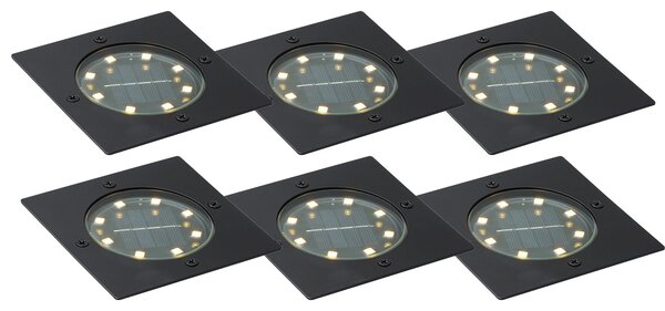Set di 6 faretti da terra neri quadrati con LED IP65 solari - Terry