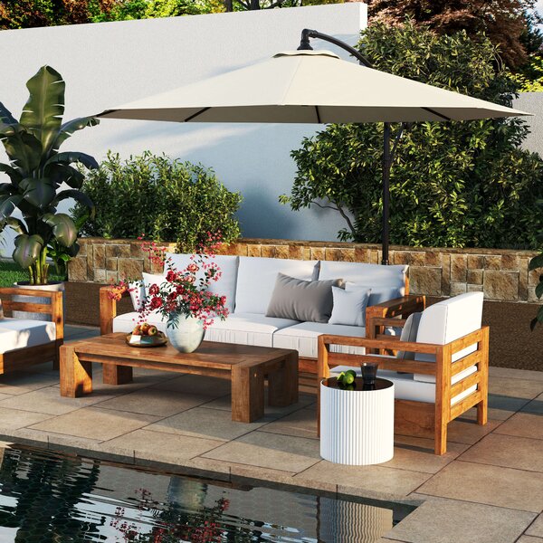 Outsunny Ombrellone da Giardino Decentrato Ø3m con Struttura in Metallo, Manovella e Base a Croce, Beige | Aosom
