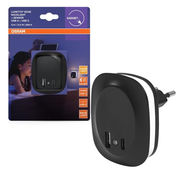 Osram - Lampada notturna LED da spina con sensore e porta USB LUNETTA LED/12,5W/230V
