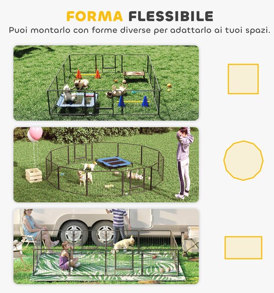 PawHut Recinto per Cani e Animali Domestici con 12 Pannelli Modulabili in Acciaio e 2 Ingressi, 80x1.5x60cm, Nero|Aosom