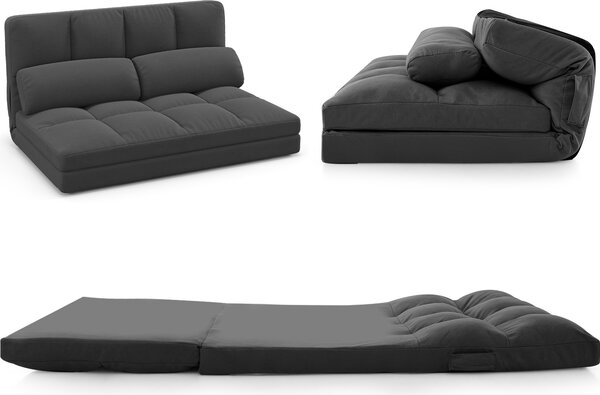 COSTWAY Divano letto basso con 2 cuscini, divano da terra trasformabile con schienale regolabile in 3 posizioni e rivestimento in velluto skin-friendly, divano per ospiti