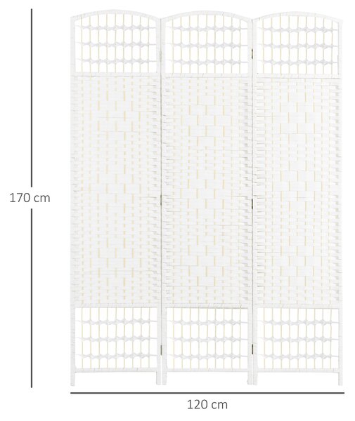 HOMCOM Paravento interno in legno separatore di ambiente parete divisoria pieghevole 3 pannelli 120 x 170 cm bianco | Aosom Italy