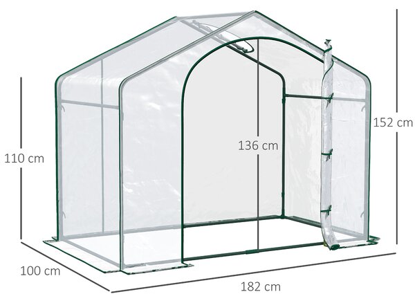 Outsunny Serra per Orto da Giardino con Ingresso a Zip e Presa d'Aria Superiore, in Plastica e Acciaio, 180x100x152 cm, Trasparente | Aosom Italy