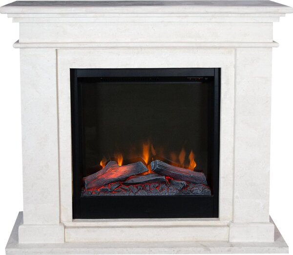 Caminetto elettrico Xaralyn - Kos ELE-SWP - pietra naturale levigata bianca - riscaldamento 1500 watt - con telecomando - caminetto da incasso incluso - caminetto decorativo
