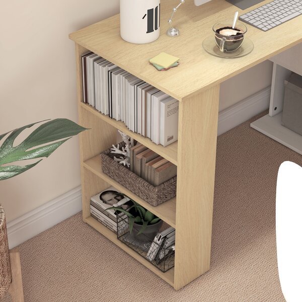 HOMCOM Scrivania angolare scrivania per computer modulabile libreria integrata + mensola 3 livelli bianco e legno naturale | Aosom Italy