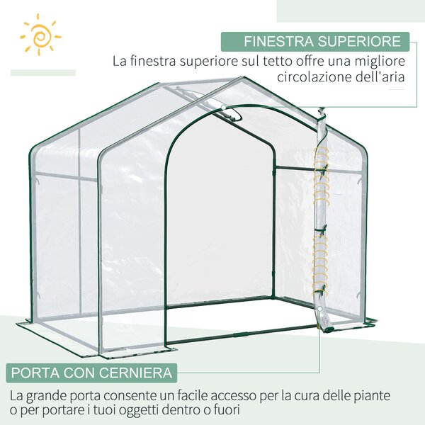 Outsunny Serra per Orto da Giardino con Ingresso a Zip e Presa d'Aria Superiore, in Plastica e Acciaio, 180x100x152 cm, Trasparente | Aosom Italy
