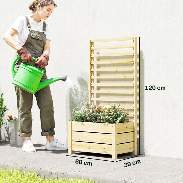 Outsunny Aiuola rialzata con traliccio in legno Foro di scarico Fodera in tessuto non tessuto 60 x 39 x 120 cm Legno naturale | Aosom Italy