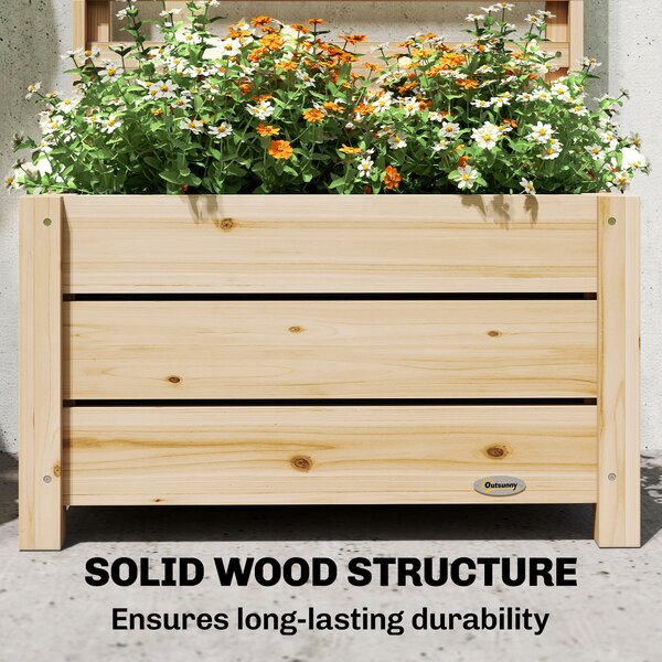 Outsunny Aiuola rialzata con traliccio in legno Foro di scarico Fodera in tessuto non tessuto 60 x 39 x 120 cm Legno naturale | Aosom Italy