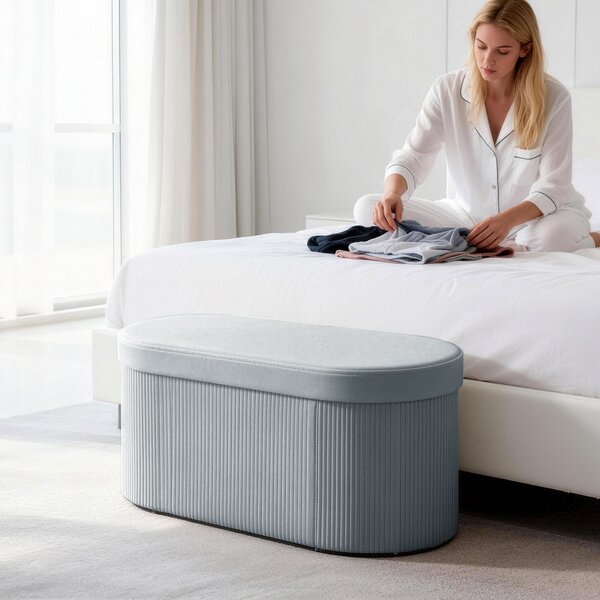 HOMCOM Pouf Contenitore Pieghevole 72 L Rivestito in Velluto 76x38x35 cm Grigio Scuro | Aosom Italy