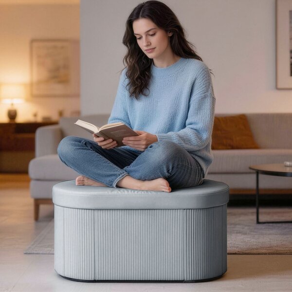 HOMCOM Pouf Contenitore Pieghevole 72 L Rivestito in Velluto 76x38x35 cm Grigio Scuro | Aosom Italy