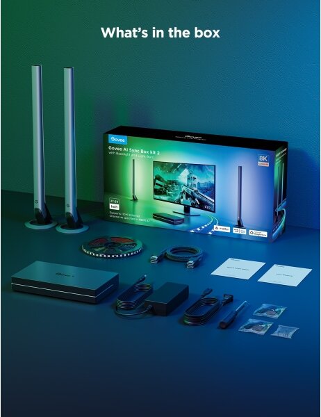Govee - AI Sync Box Kit 2 Smart kit di illuminazione per PC 27-34" + pannelli LED Wi-Fi