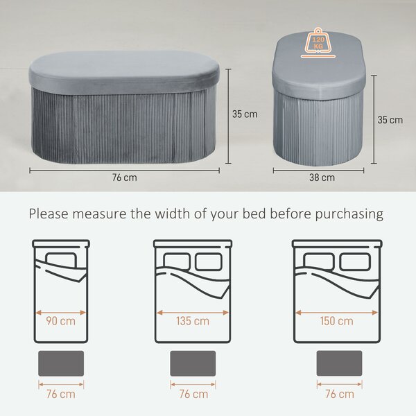 HOMCOM Pouf Contenitore Pieghevole 72 L Rivestito in Velluto 76x38x35 cm Grigio Scuro | Aosom Italy