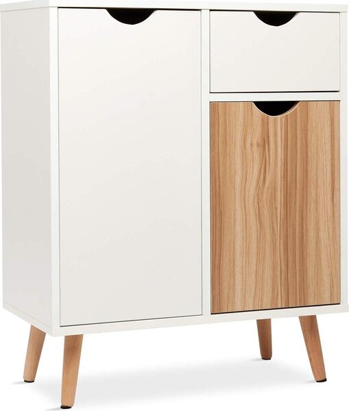 Cassettiera, cassettiera, cassettiera alta, cassettiera in legno con 1 cassetto e 2 ante