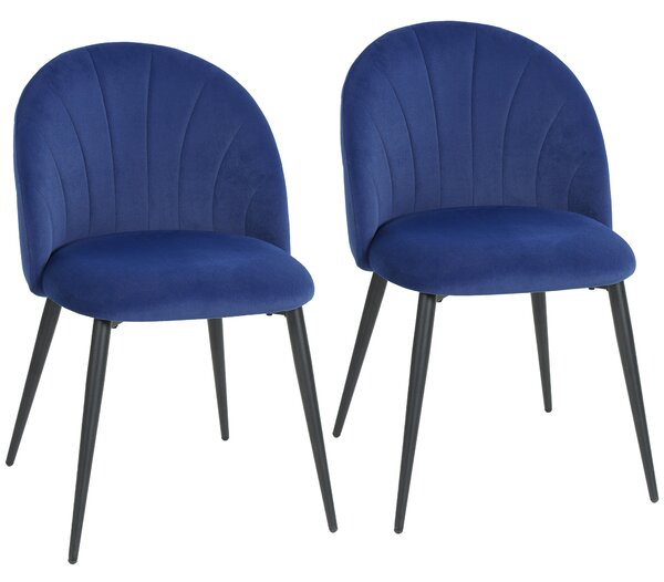 HOMCOM Set di 2 Sedie Sala da Pranzo in Velluto, con Schienale Curvo a Conchiglia, Gambe in Acciaio, Stile Nordico, Blu | Aosom Italy