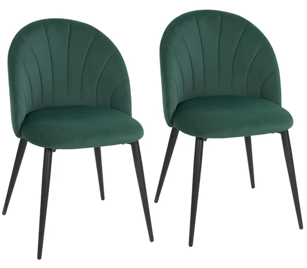 HOMCOM Set di 2 Sedie Sala da Pranzo in Velluto, con Schienale Curvo a Conchiglia, Gambe in Acciaio, Stile Nordico, Verde Scuro | Aosom Italy