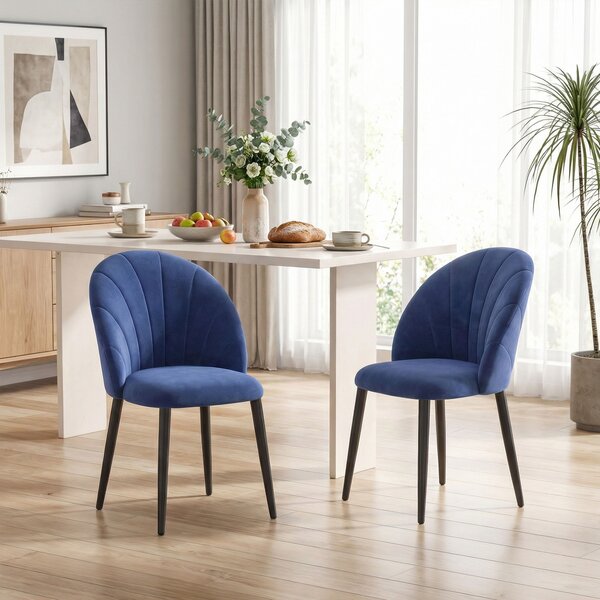 HOMCOM Set di 2 Sedie Sala da Pranzo in Velluto, con Schienale Curvo a Conchiglia, Gambe in Acciaio, Stile Nordico, Blu | Aosom Italy