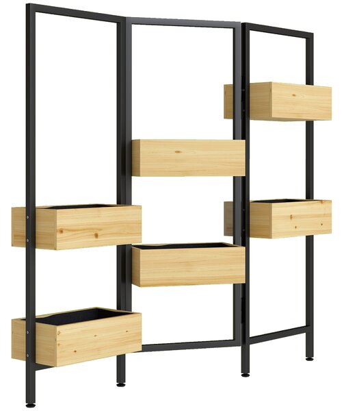 Outsunny Separatore pieghevole a 3 pannelli con 6 fioriere con foro di drenaggio e fodera, 116l x 20P x 112H cm, legno naturale | Aosom Italy