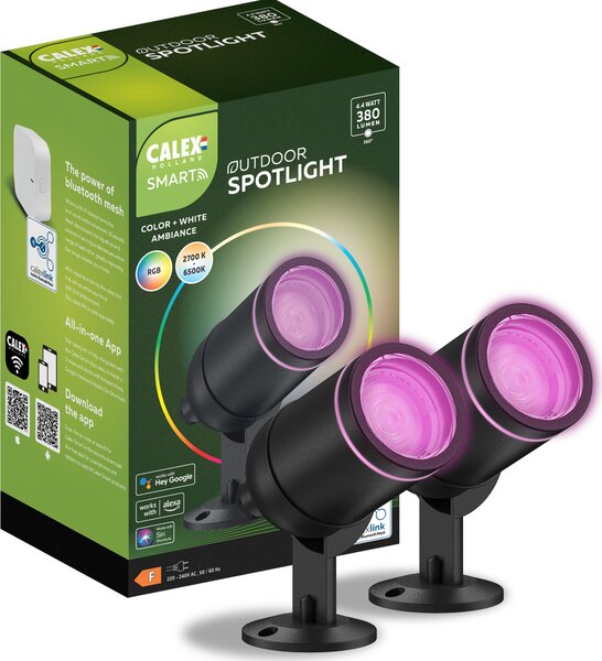 Calex Smart, faretto da giardino, 2 pezzi, 4W, RGB + temperatura di colore regolabile, resistente agli schizzi, colore nero