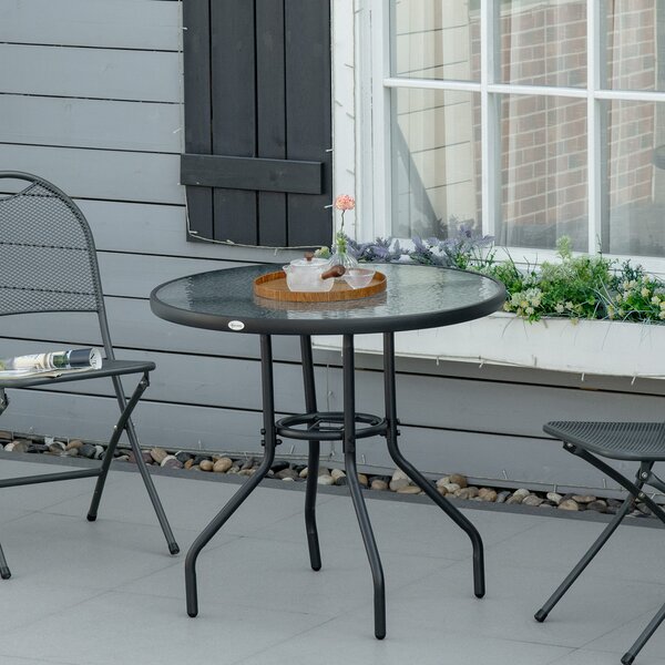 Outsunny Tavolo da Giardino Rotondo con Foro per Ombrellone, 80cm, Nero | Aosom Italy