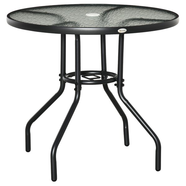 Outsunny Tavolo da Giardino Rotondo con Foro per Ombrellone, 80cm, Nero | Aosom Italy