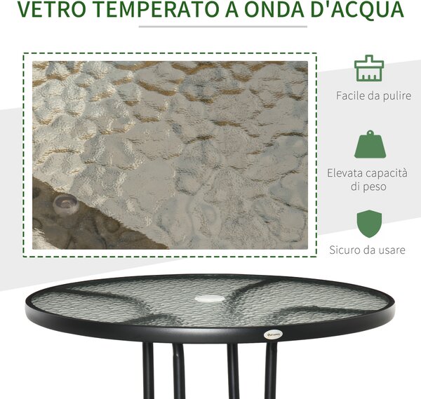 Outsunny Tavolo da Giardino Rotondo con Foro per Ombrellone, 80cm, Nero | Aosom Italy