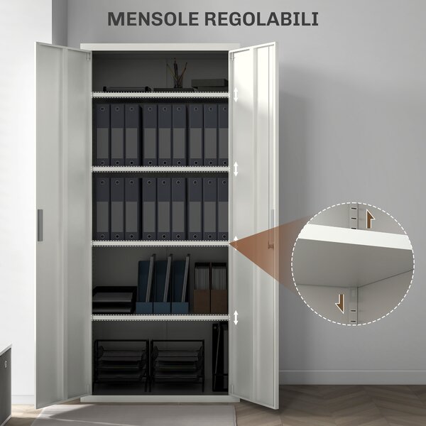 HOMCOM Armadio da Ufficio a 5 Livelli con 4 Ripiani Regolabili, I piedini antiscivolo e in Acciaio,80x40x180 cm, Bianco | Aosom Italy