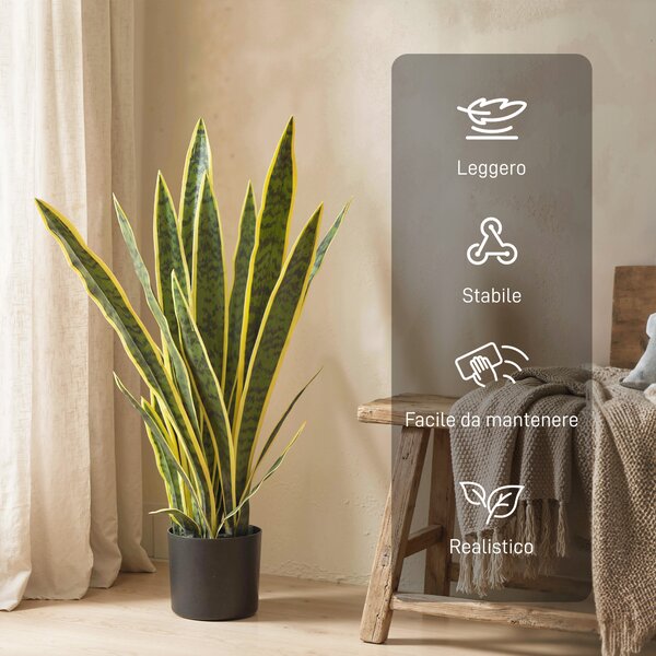 Outsunny Sanseveria Artificiale in Vaso, Pianta da Esterno e Interno con 21 Foglie (Ф15cm x 80cm)|Aosom