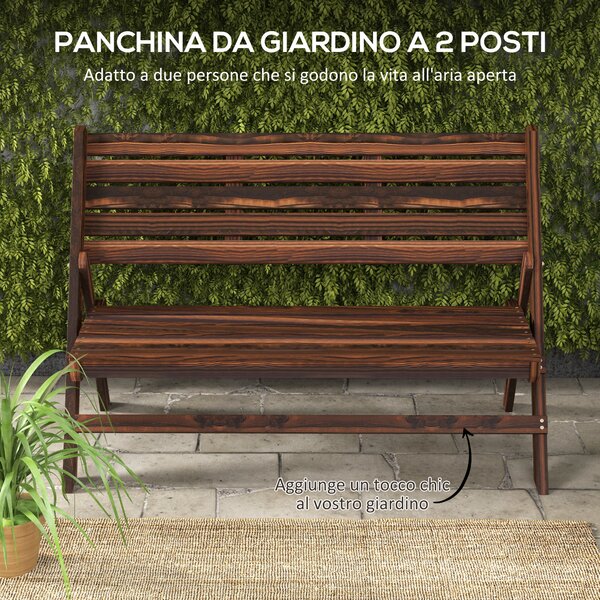 Outsunny Panchina da Giardino da 2 Posti Pieghevole, Panchina da Esterno a Doghe in Legno di Pino, Panca per Terrazza Patio e Cortile, 122x63x83 cm, Carbonizzato | Aosom Italy