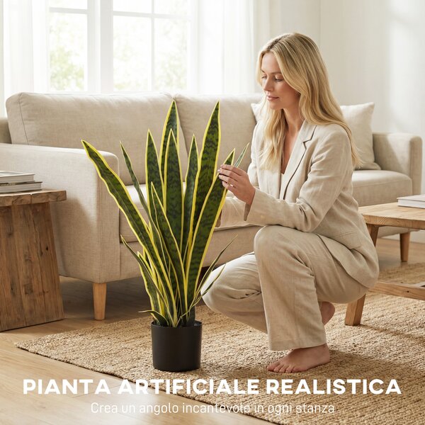 Outsunny Sanseveria Artificiale in Vaso, Pianta da Esterno e Interno con 21 Foglie (Ф15cm x 80cm)|Aosom
