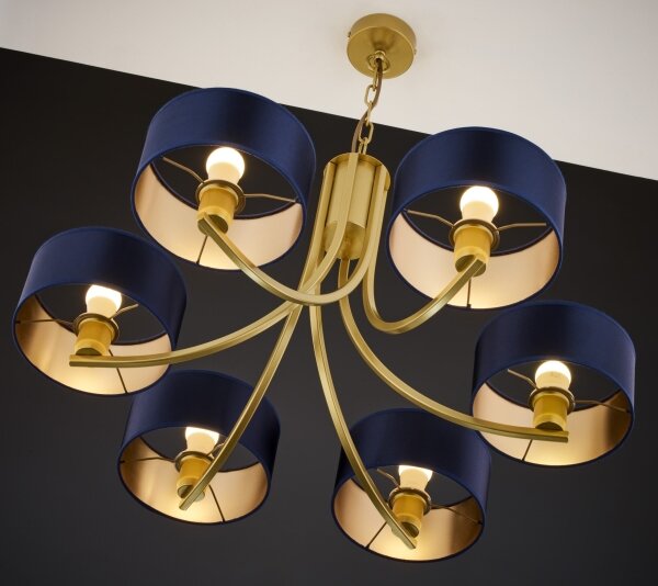 Jupiter 2095 - Lampadario con catena ARTHUR 6xE27/15W/230V blu/oro
