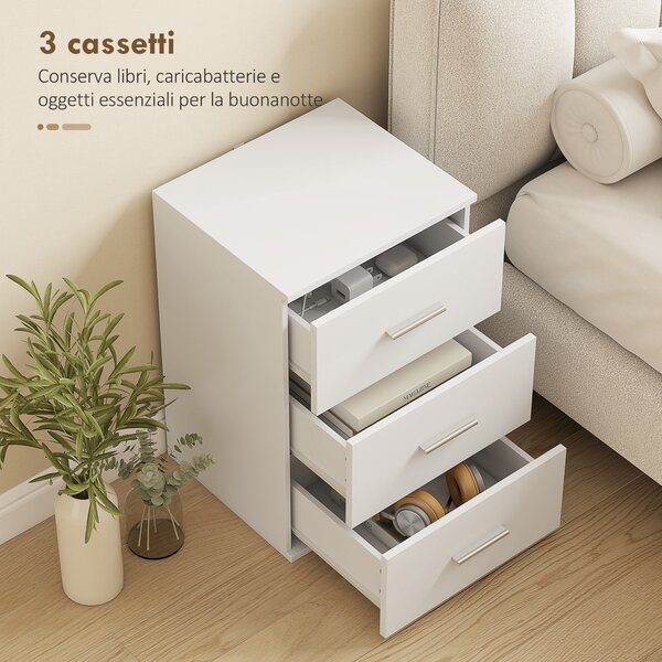 HOMCOM Comodino con 3 Cassetti Moderno e Multiuso per Camera e Salotto, 40x35x60 cm, Bianco | Aosom Italy