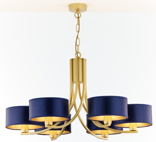 Jupiter 2095 - Lampadario con catena ARTHUR 6xE27/15W/230V blu/oro