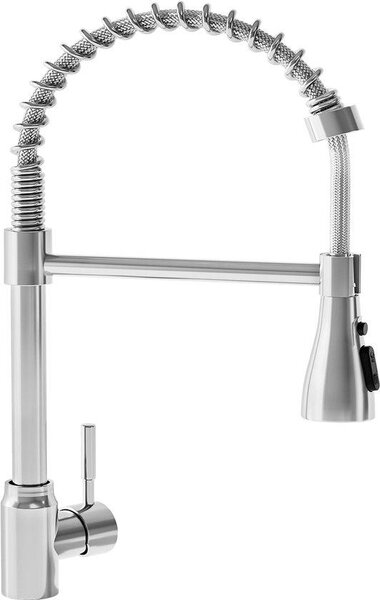 Rubinetto da cucina in acciaio inossidabile (design Grohe), finitura cromata lucida (argento) – accessori di montaggio inclusi, compatibile con gli attacchi standard britannici