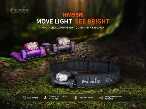 Fenix HM55RABL - Lampada frontale ricaricabile LED dimmerabile LED/USB 1600mAh IP68 1200lm 141,2 h nera