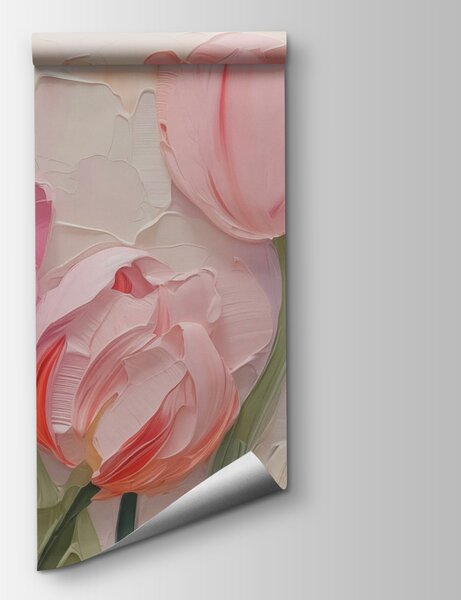 Carta da parati Pittura di fiori rosa, Carta da parati Peonie, Carta da parati popolare, w03066 - Tapeko.it