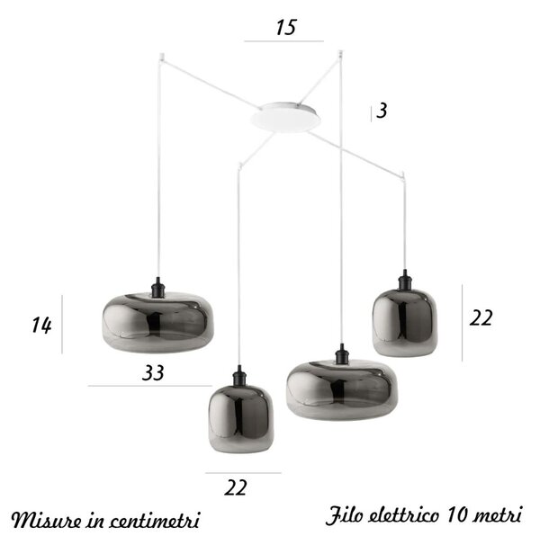 Lampadario perenz illumina anima s4 6952sp 6951sp 6255b e27 led vetri soffiati fumè specchiato - Perenz