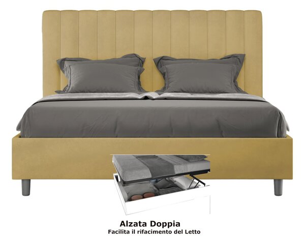 Letto matrimoniale In MIcrofibra con Doppio Contenitore AGUEDA giroletto imbottito Dimensioni 160x190 cm effetto trapuntato Ocra